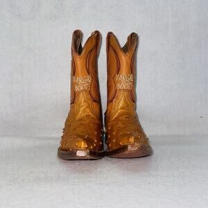 Youth Vargas Full Quill Cognac Ostrich Leather Pointed Toe Cowboy Boots Boy Sz 9